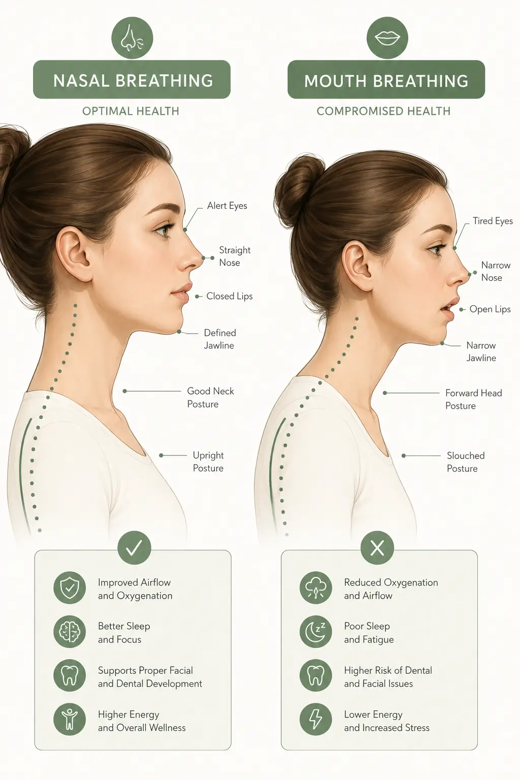 Nasal vs mouth breathing comparison diagram